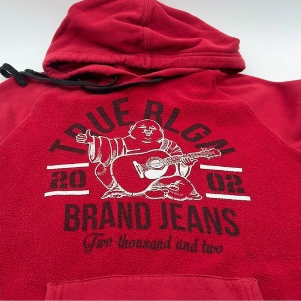 True Religion Buddha Graphic Red‎ Fleece Hoodie Mens Size Small